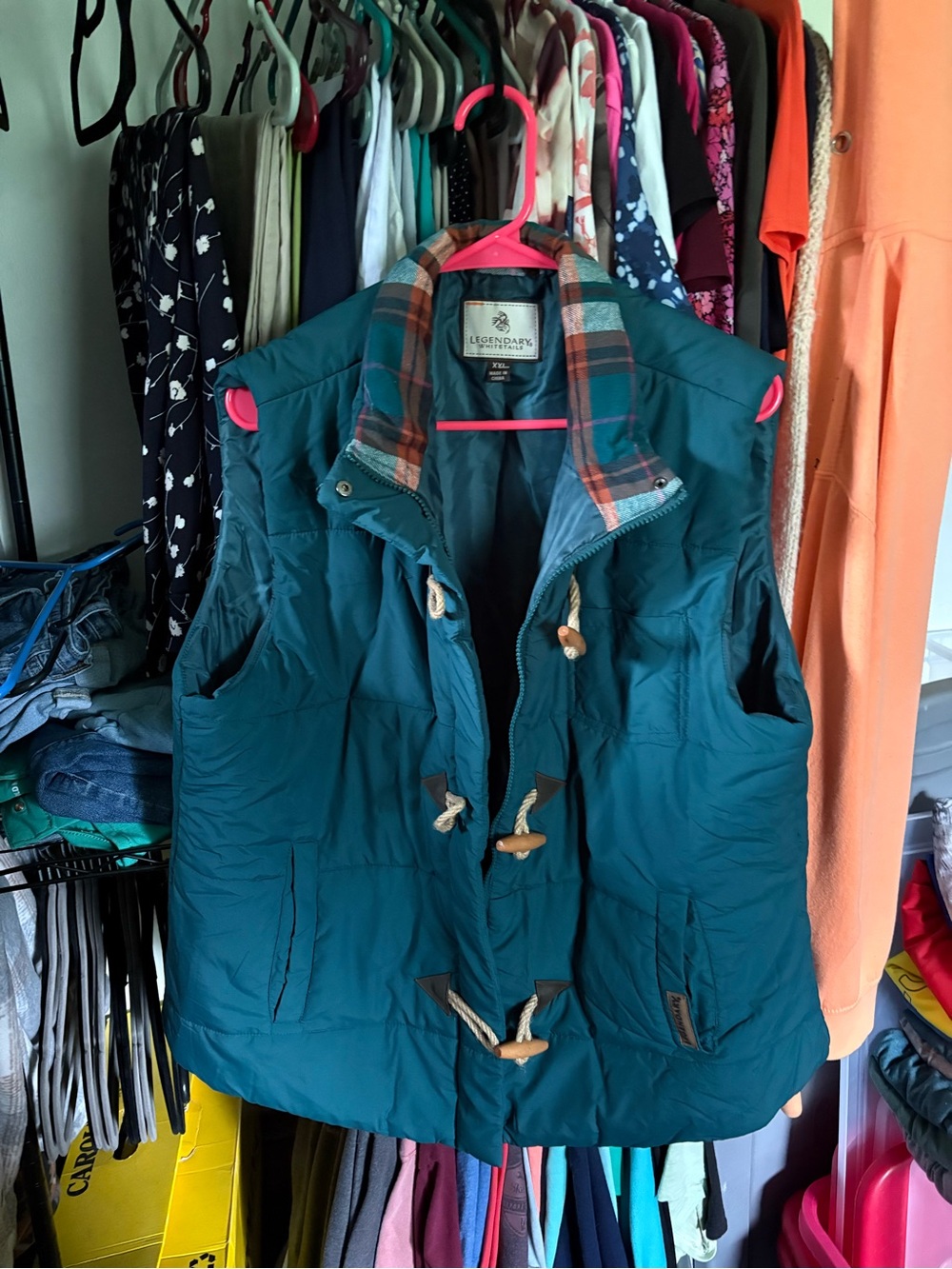 Legendary Whitetails Teal Quilted Vest with Plaid Collar - Women's